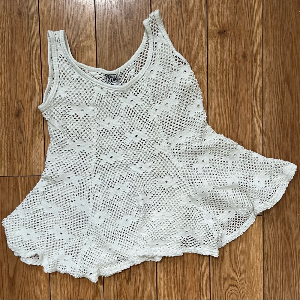 VTG In Gear Crochet Cover Up Tank Top 100% Cotton - White | Sz: S